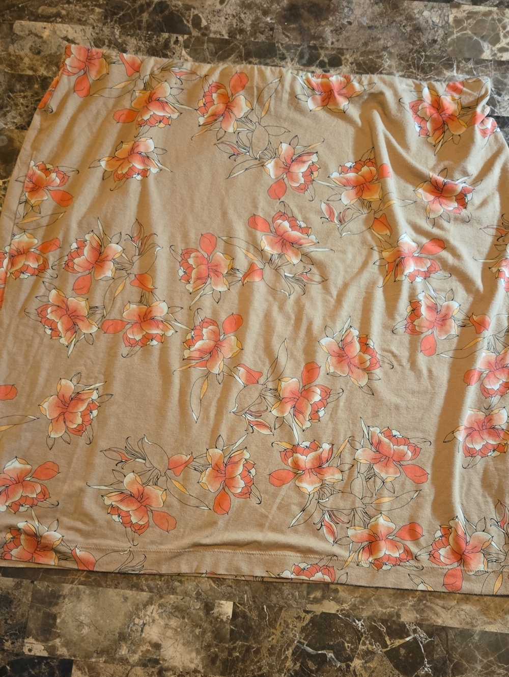 J. Jill Floral Pull-On Skirt Khaki W/pink Flowers Elastic Waist Women's Size XL